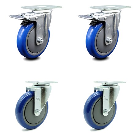 Service Caster 5 Inch Blue Polyurethane Wheel Swivel Top Plate Caster Total Lock Brakes, 2PK SCC-TTL20S514-PPUB-BLUE-2-S-2